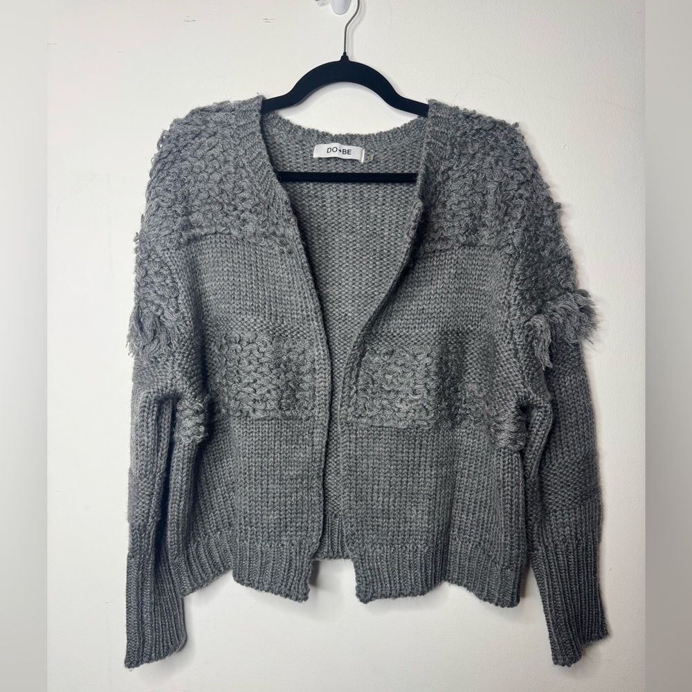 DO + BE chunky knit wool blend long sleeve cardigan sweater size medium gray - Picture 2 of 6